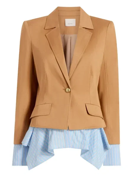 Kurtka Cinq A Sept z falbankami jednorzędowa brązowa