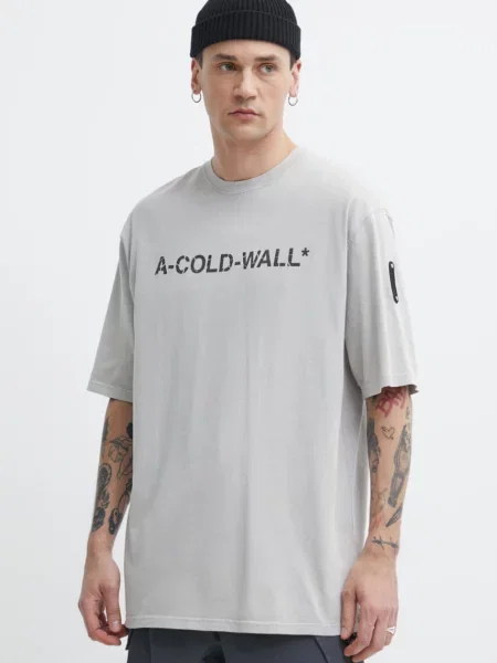 A-COLD-WALL* t-shirt Overdye Logo T-Shirt z nadrukiem szary