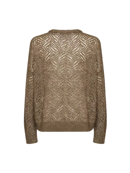 Dzianinowy sweter Brunello Cucinelli brązowy