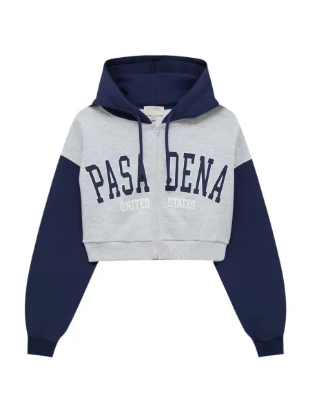 Pull&Bear Hanorac gri amestecat / albastru marin alb
