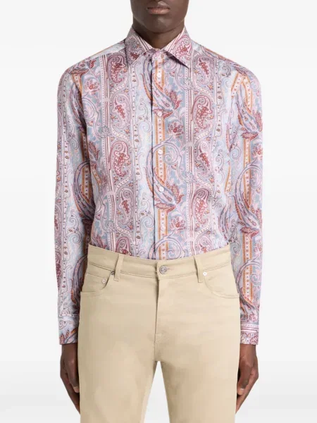Cămașă Etro din satin cu model paisley roz