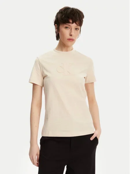 Tričko Calvin Klein Jeans béžové