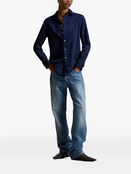 Fleece polo Polo Ralph Lauren με κέντημα με λαιμόκοψη v κόκκινο