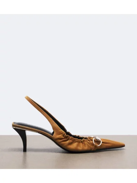 Pantofi cu toc Gucci din piele de căprioară slingback maro
