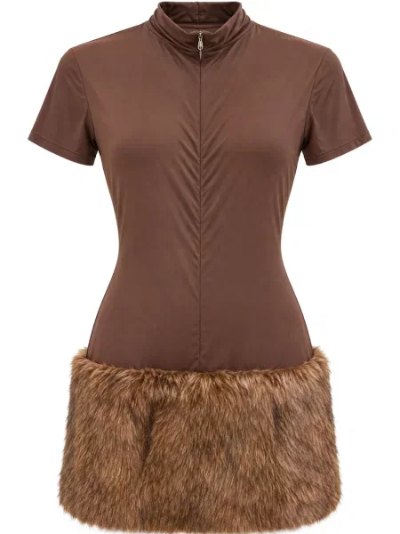 Garnitură de blană scurt rochie mini Bronx & Banco cu blană maro
