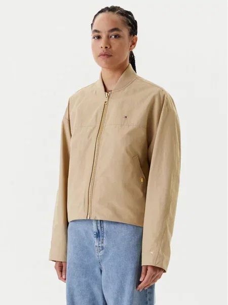 Tommy Hilfiger kurtka bomber zielony przejściowa oversize beżowa