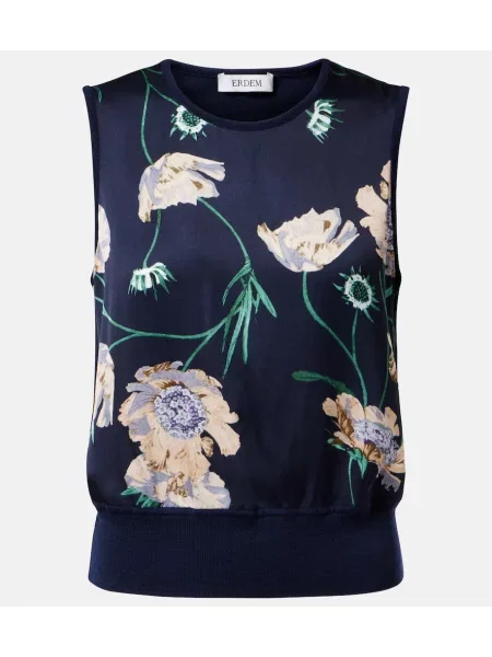 Vestă Erdem de lână cu model floral albastru