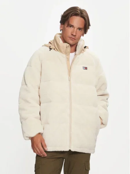 Kurtka z futerka Tommy Jeans beżowa