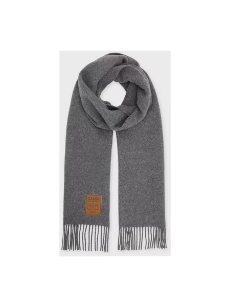 GANNI szalik wełniany Double Face Wool Solid gładki szary