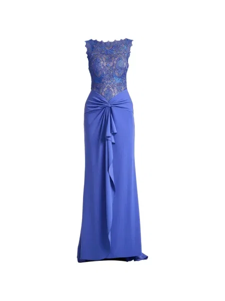 Rochie maxi Tadashi Shoji din dantelă drapată albastru