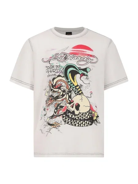 Ed Hardy Tričko šedá / černá bílá