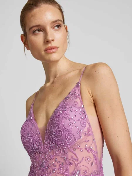 Sukienka wieczorowa z obszyciem ozdobnymi kamieniami i cekinami Luxuar Fashion
