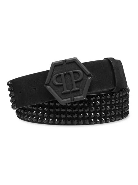 Pasek Philipp Plein zamszowy z kamieniami czarny