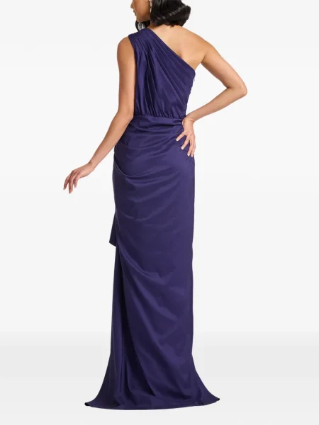 Rochie maxi Tadashi Shoji cu volane cu un umăr gol de costum violet