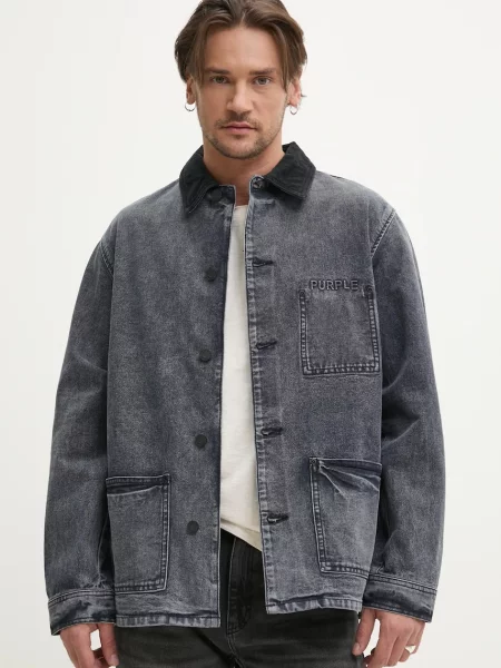 PURPLE BRAND geaca jeans WORKWEAR ROYALTIES CANVAS de tranzitie oversize gri