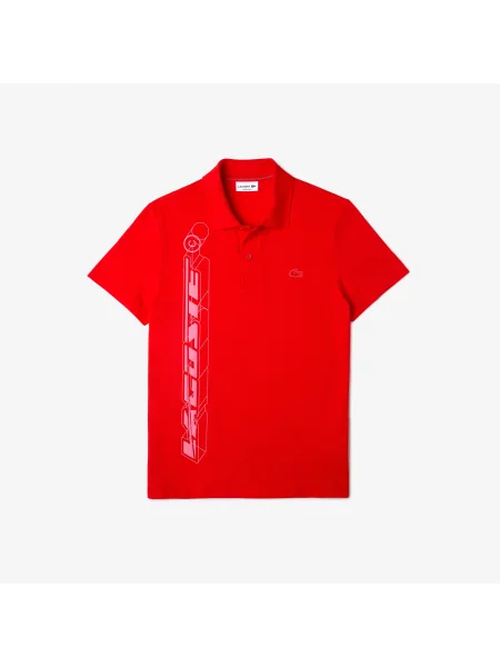 Lacoste Koszulka Polo Regular Fit Z Nadrukiem 3D czerwony