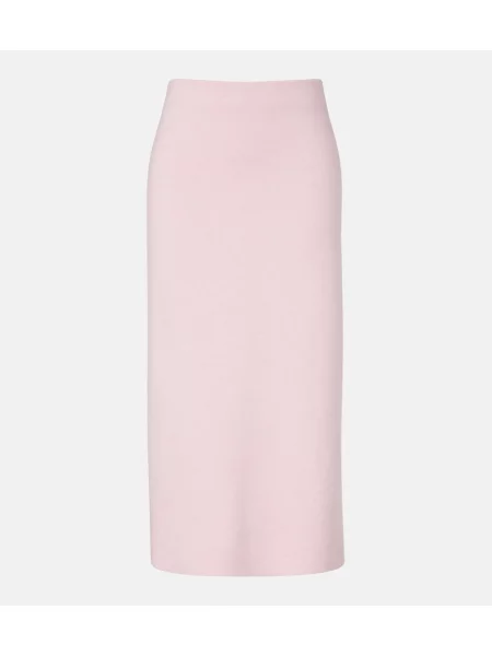 Fustă midi Khaite de lână până la genunchi roz
