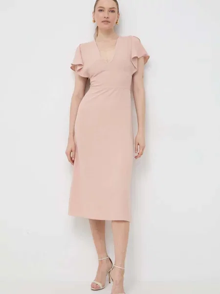 BOSS sukienka midi prosta beżowy