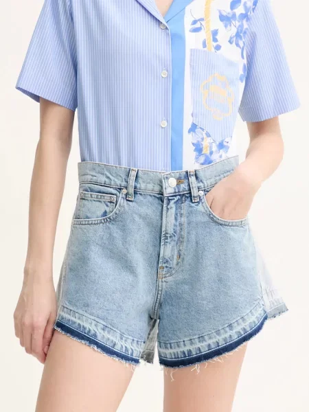 Дънков къс панталон Moschino Jeans с изчистен дизайн с висока талия синьо