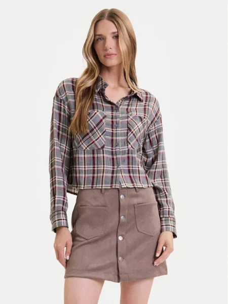 Bluzka koszulowa krótka z czystej model ‘RILEY LIFE’ Only szara