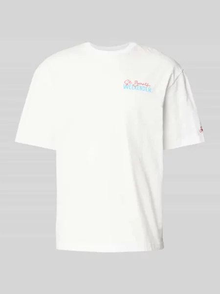 T-shirt z nadrukiem z napisem i okrągłym dekoltem Mc2 Saint Barth biała