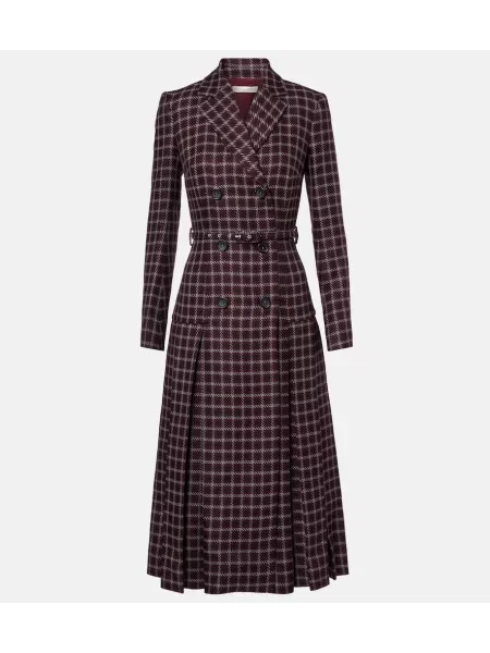 Sukienka midi Emilia Wickstead wełniana w pepitkę do kolan bordowa