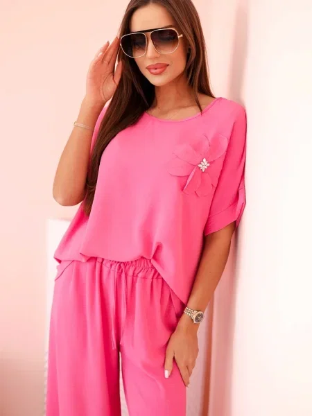 Pantaloni Kesi Włoski cu model floral roz