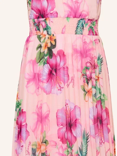 Guess Sukienka Plisowana Z Falbanami pink zielona