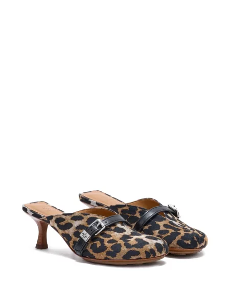 Papuci tip mules Ganni cu imagine cu model leopard cu cataramă maro