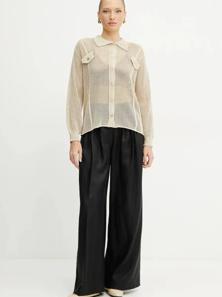 Fracomina koszula relaxed z kołnierzykiem klasycznym beżowy