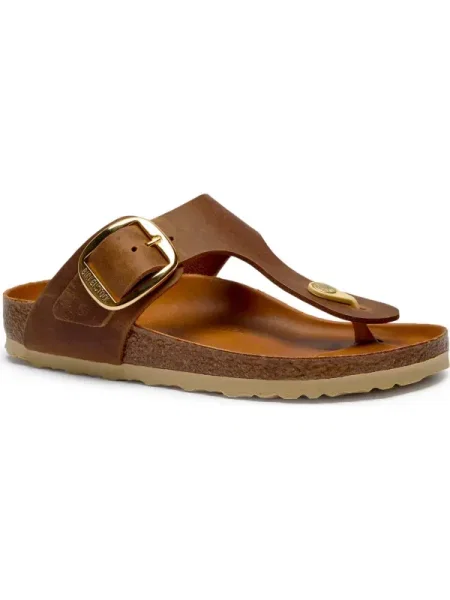 Birkenstock bőr flip-flop női lapos talpú barna