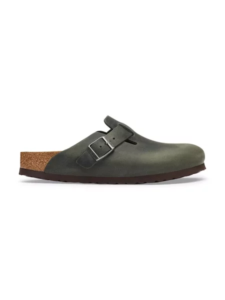 Birkenstock șalpi mocasini pentru bărbați din piele Boston Oiled Leather verde