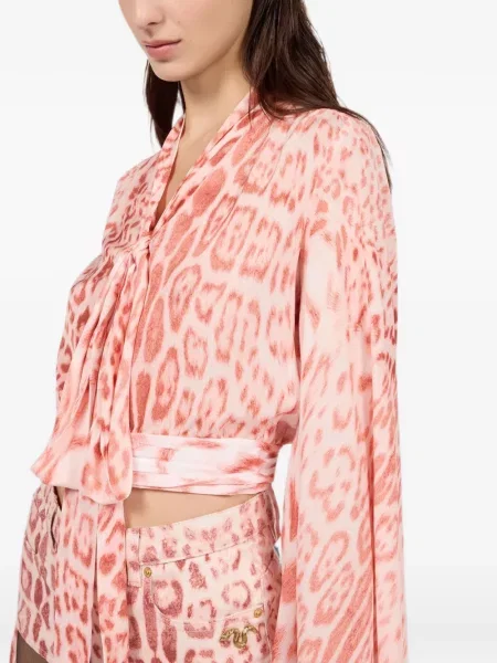 Bluză Roberto Cavalli cu imagine cu model leopard roz