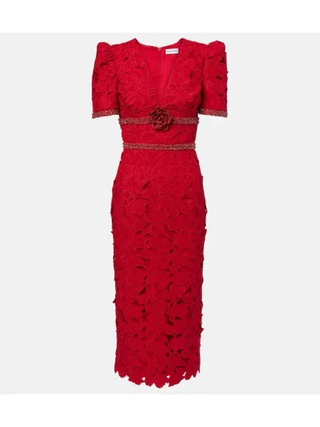 Rochie midi Rebecca Vallance din dantelă până la genunchi de costum roșu