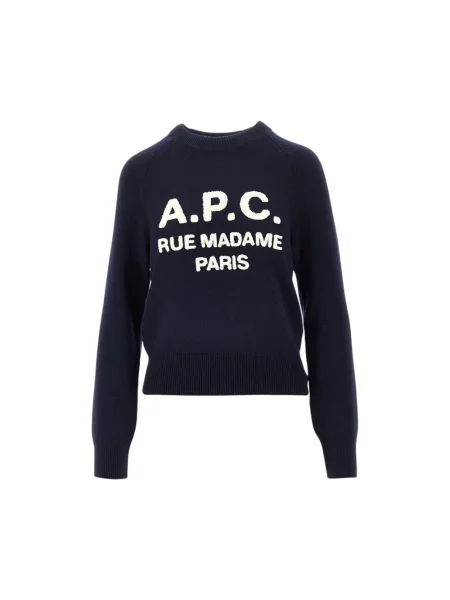 Sweter A.p.c. wełniany z logo niebieski