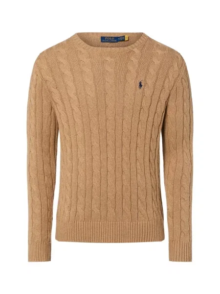 Sweter z dzianiny z wyhaftowanym logo Polo Ralph Lauren beżowy