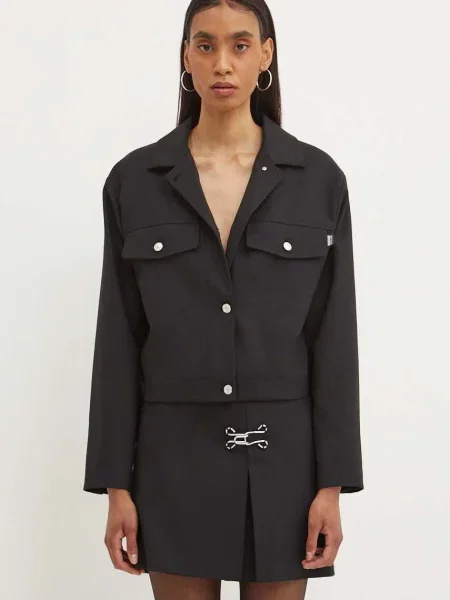 Moschino Jeans kurtka z domieszką wełny przejściowa czarny