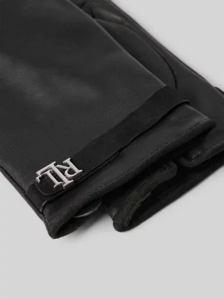Rękawiczki ze skóry owczej z aplikacją z logo Lauren Ralph Lauren czarne