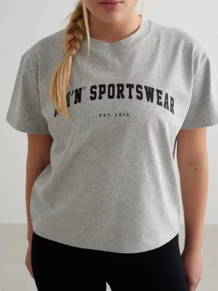 T-shirt krótki rękaw pudełkowy Varsity melanż szary