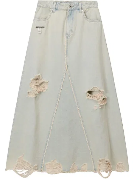 Maksi spódnica jeansowa Musium Div. z przetarciami niebieska