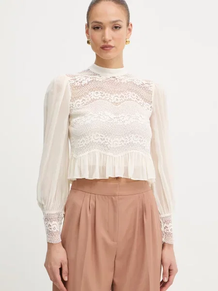 Twinset bluzka z falbanką z beżowa