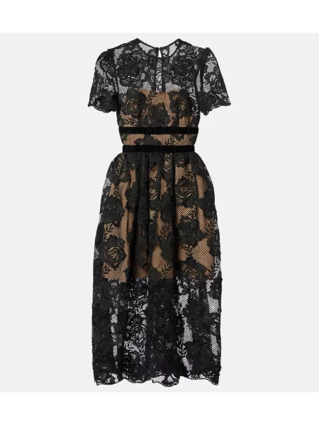 Aksamitna sukienka midi Self-portrait do kolan garniturowa czarna