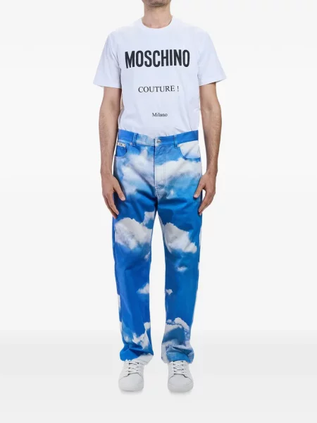 Blugi drepți Moschino cu imagine albastru