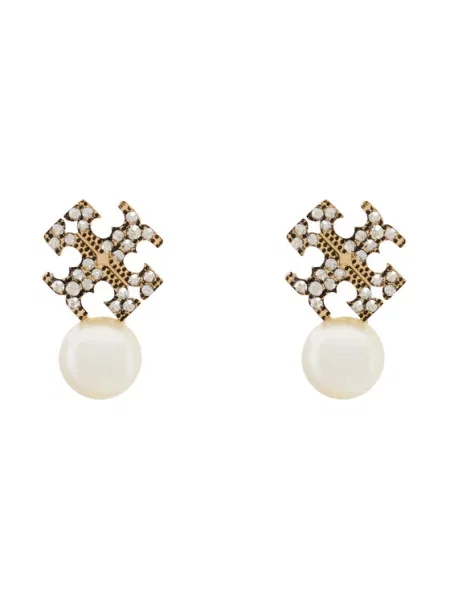 Tory Burch Σκουλαρίκια LOGO AND PEARL STUD EARRINGS Χρυσό