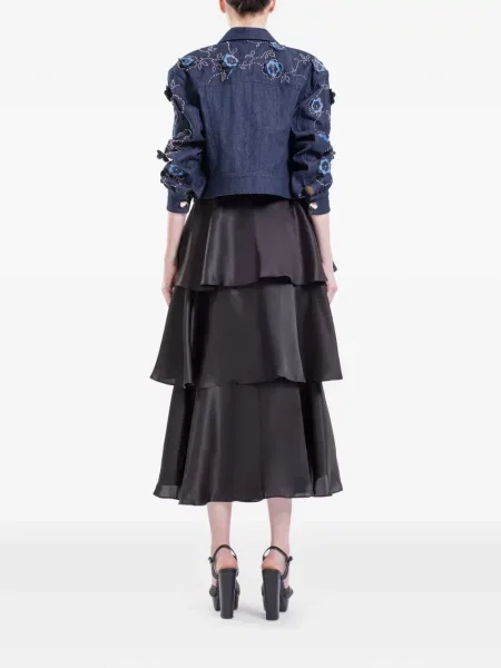 Sukienka jeansowa Saiid Kobeisy w kwiatki z falbankami czarna