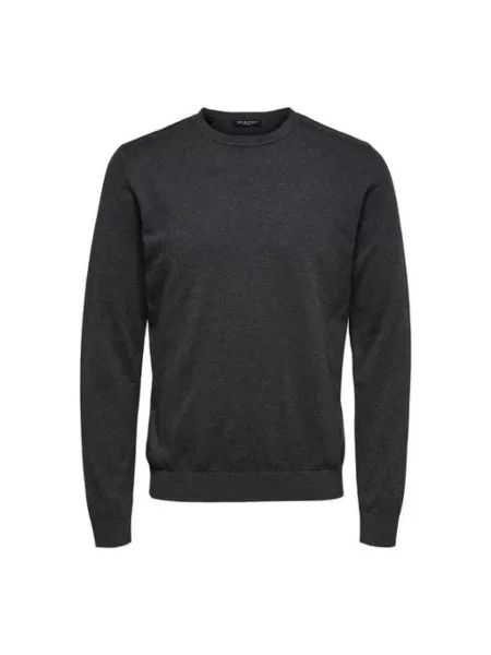 Sweter z dzianiny o kroju regular fit z czystej bawełny model ‘BERG’ Selected Homme szary