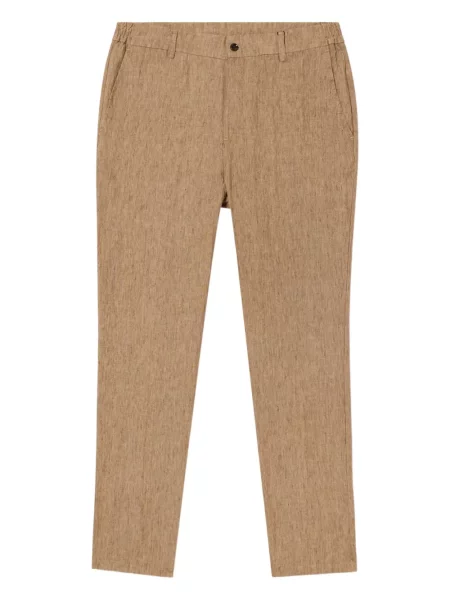 Lněné kalhoty Brooks Brothers hnědé