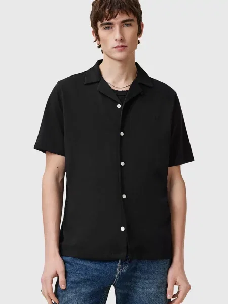 AllSaints πουκάμισο ανδρικό HUDSON μαύρο