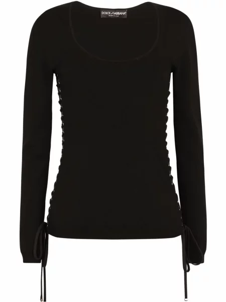 Pulover Dolce & Gabbana cu șireturi din dantelă negru