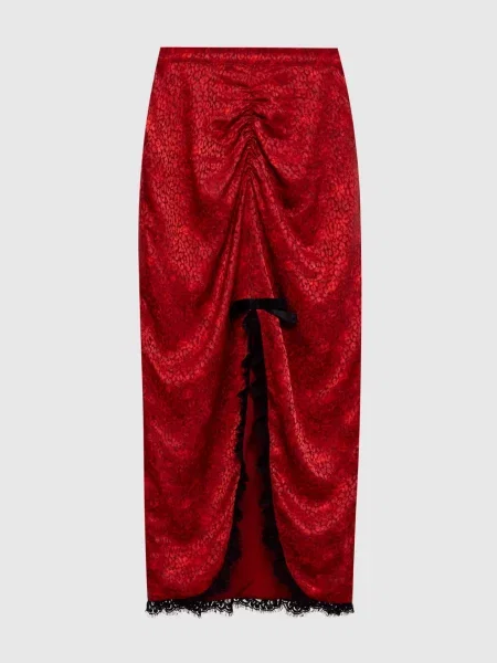 Спідниця міді із шовку у візерунок Alessandra Rich червона